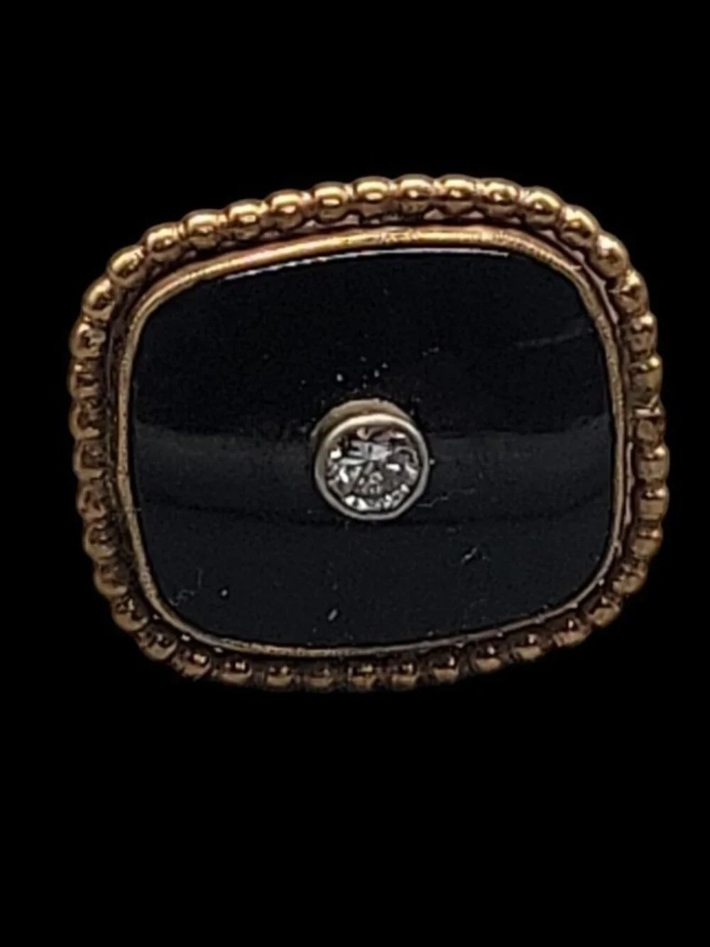 14k Black Onyx Inlay Mens Tie Tack Mine Cut Diamond Antique Early 1900s Art Deco